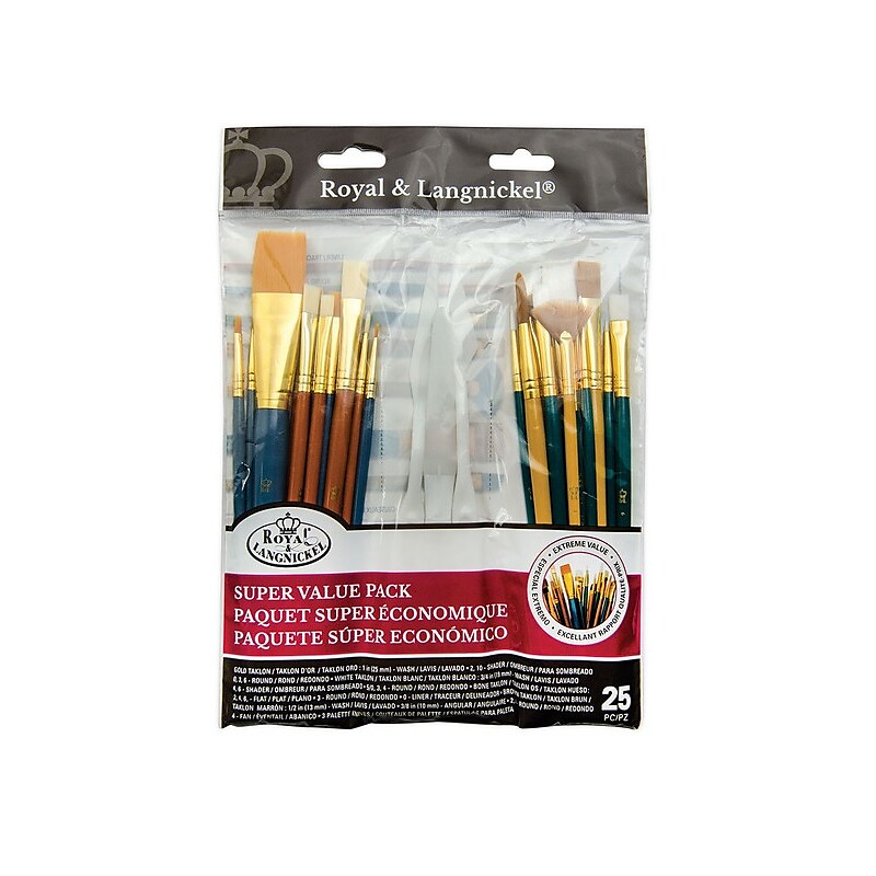 Royal & Langnickel Short Handle Assorted Brushes, Assorted Sizes, 25/Pack (RSET-9387) image 1
