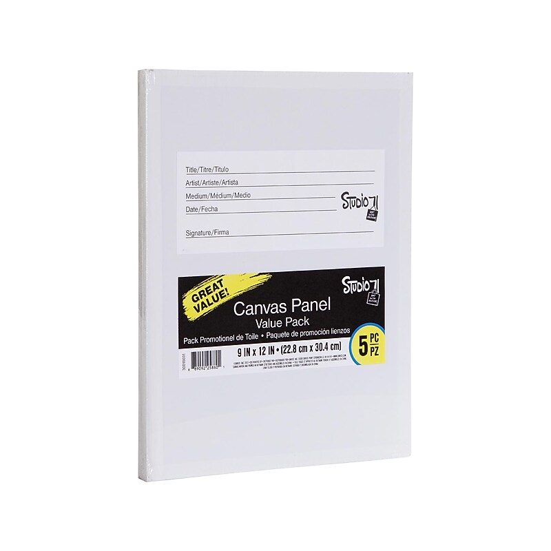STUDIO 71 Primed White Canvas Panel, 12" x 9", 5/Pack (30018691) image 1
