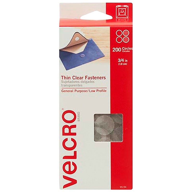 Velcro® Brand 3/4" Sticky Back Hook & Loop Fastener Dots, Clear, 200/Pack (VEL151) image 1