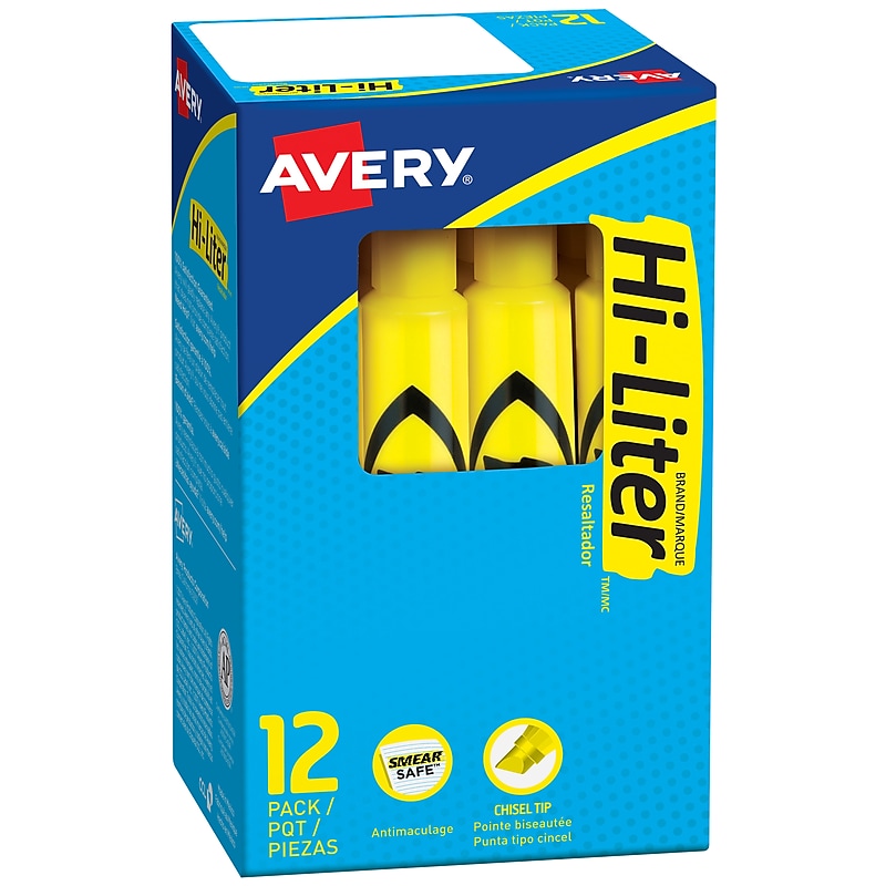 Avery Hi-Liter Desk Style Highlighters, Chisel Tip, Yellow, Dozen (07742) image 1