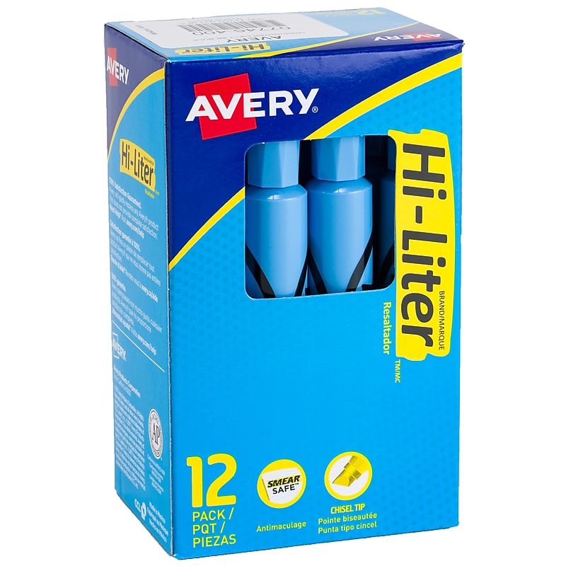 Avery Hi-Liter Tank Highlighters, Chisel Tip, Blue, Dozen (07746) image 1