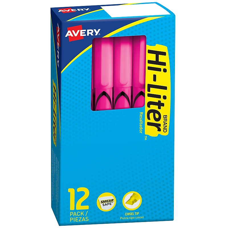 Avery Hi-Liter Stick Highlighters, Chisel, Pink, Dozen (23592) image 1