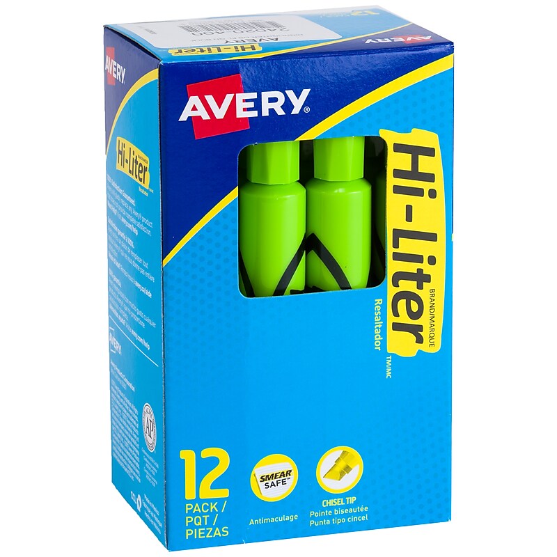 Avery Hi-Liter Tank Highlighters, Chisel, Green, Dozen (24020) image 1