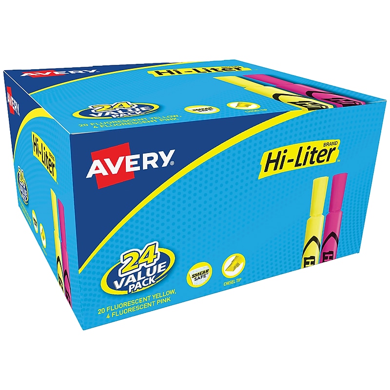 Avery Hi-Liter Desk Style Highlighters, Chisel Tip, Assorted, 24/Pack (98189) image 1
