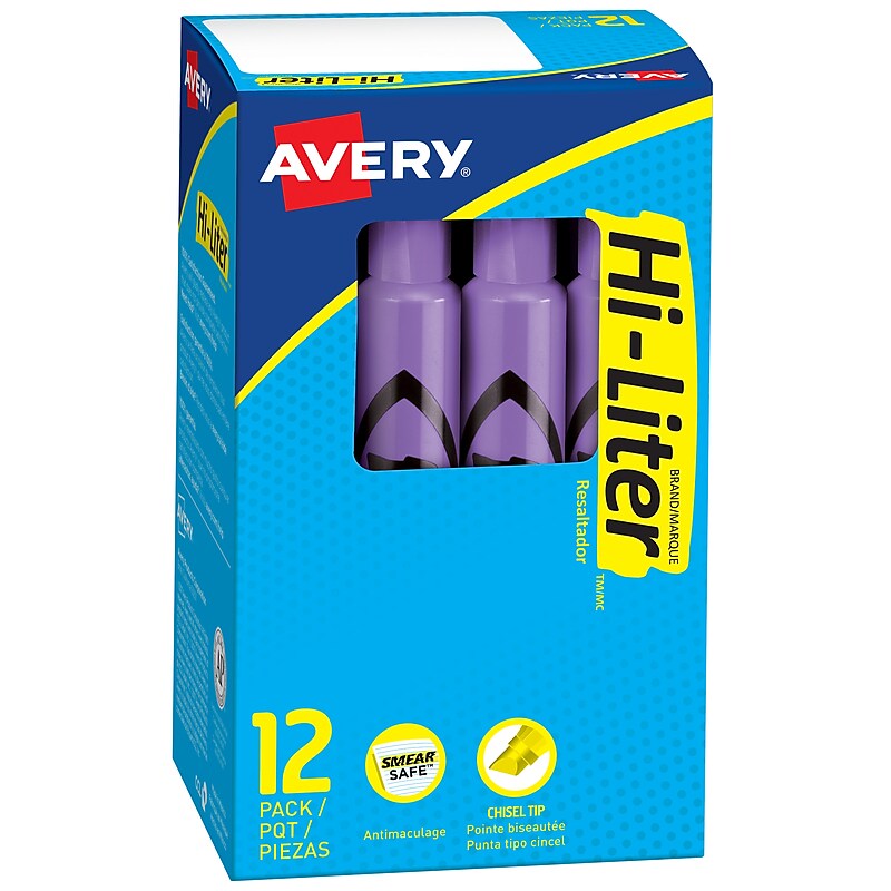 Avery Hi-Liter Tank Highlighter, Chisel Tip, Purple, Dozen (24060) image 1