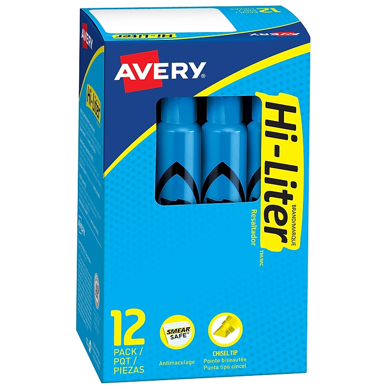 Avery Hi-Liter Desk Style Highlighters, Chisel Tip, Blue, Dozen (24016) image 1