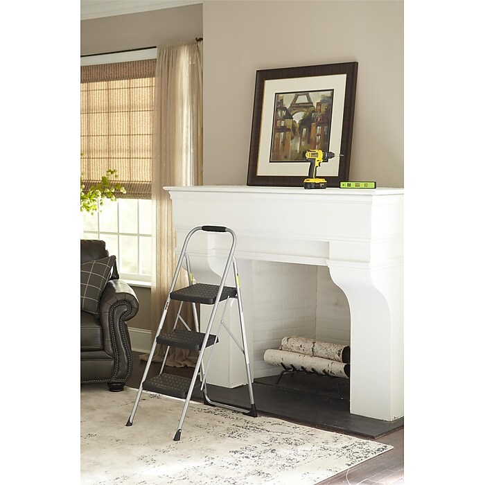 Cosco 3-Step Big Step Folding Stool, 200 lb Capacity, Light Gray