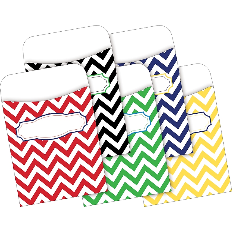 Barker Creek Nautical Chevron Peel & Stick Library Pockets, 5.125" x 3.5", 30/Pack (1232) image 1