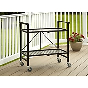 COSCO Outdoor Living™ INTELLIFIT Outdoor Or Indoor Folding Serving Cart With 2 Slatted Shelves, Sandy Brown (87501SBDE)