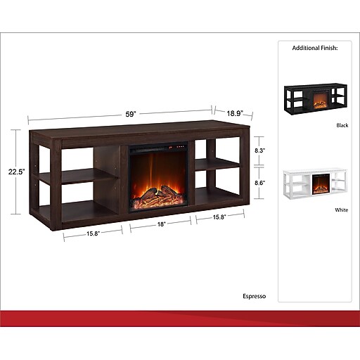 Ameriwood Home Parsons Electric Fireplace for TVs up to 65" Wide, White