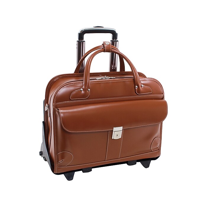 McKlein Lakewood Leather Briefcase, Laptop Compatible, Rolling