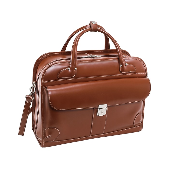 McKlein Lakewood Leather Briefcase, Laptop Compatible, Rolling