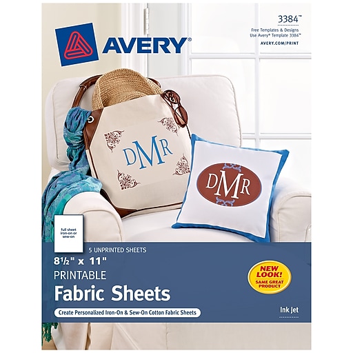 Avery Inkjet Printable Fabric Sheets, 8.5 x 11, 5 Sheets/Pack (3384)