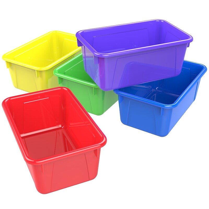 Storex 5.1"H x 7.8"W Small Plastic Cubby Bin, Assorted Colors, 5/CT (62414U05C) image 1