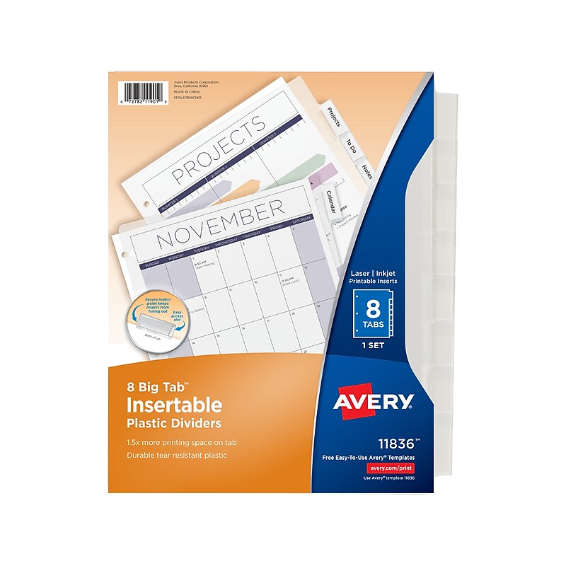 Avery Big Tab Insertable Plastic Dividers, 8 Tab, Clear (11836) image 1