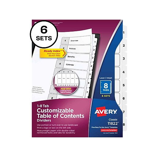 Avery Ready Index Numeric PrePrinted Paper Dividers, 48 Tabs, White, 15 Tabs/Set, 6/Pack (11822