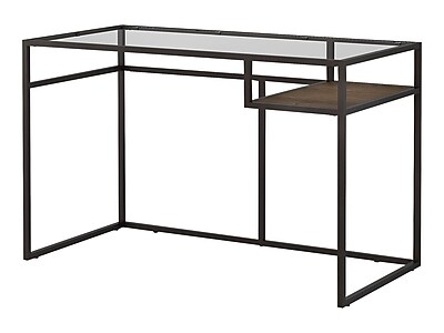 Bush Furniture Anthropology 48"W Glass Top Writing Desk With Shelf, Rustic Brown Embossed,
