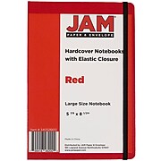 JAM Paper® Hardcover Notebook with Elastic, Large Journal, 5 7/8 x 8 1/2, Red, 100 Lined Sheets, Sold Individually (340526610)