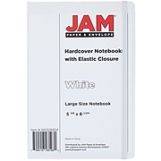 JAM Paper® Hardcover Notebook with Elastic, Large Journal, 5 7/8 x 8 1/2, White, 100 Lined Sheets, Sold Individually (340526604)