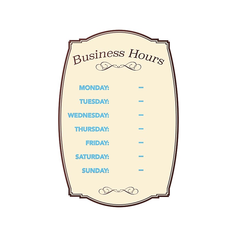 Cosco Boutique Business Hours Indoor Wall Sign, 8" x 12", Cream/Blue/Brown (098392) image 1
