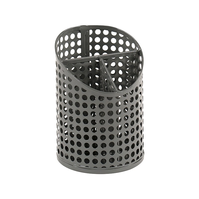 Design Ideas Edison Angled 3-Compartment Metal Pen Cup, Gray (993434709) image 1