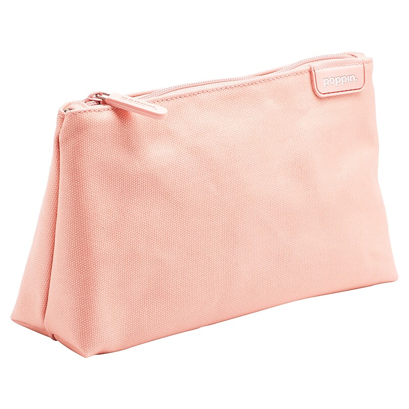 Poppin Medium Accessory Zipper Canvas Pouch, Blush + Light Gray (104445) image 1