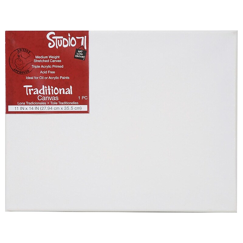 STUDIO 71 Traditional Primed White Acrylic Stretched Canvas, 11" x 14" (978-1114) image 1