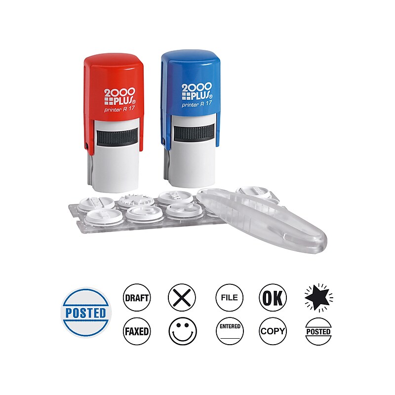 2000 Plus Deluxe Office Kit Stamp Set, Assorted 5/8" Designs, Blue and Red Inks (030459) image 1