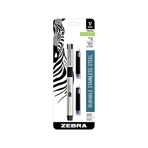 Zebra V301 Fountain Pen, Fine Point, Black Ink (48111) Staples