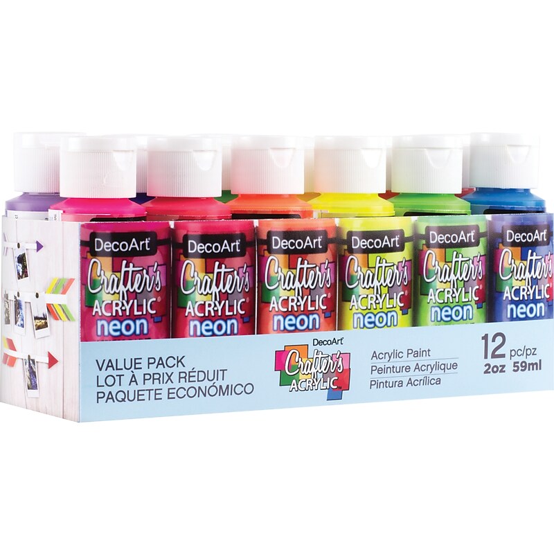 DecoArt Crafter's Acrylic Brights Value Pack Non Washable Acrylic Paints, Assorted Colors, 2 Oz., 12/Pack (DASK396) image 1