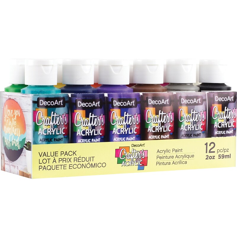 DecoArt Crafter's Acrylic Primary Value Pack Non Washable Acrylic Paints, Assorted Colors, 2 Oz., 12/Pack (DASK353) image 1