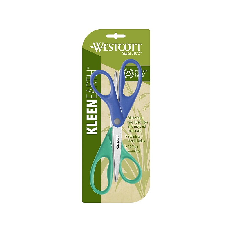 Westcott KleenEarth 8" Stainless Steel Standard Scissors, Assorted Colors, 2/Pack (14882) image 1
