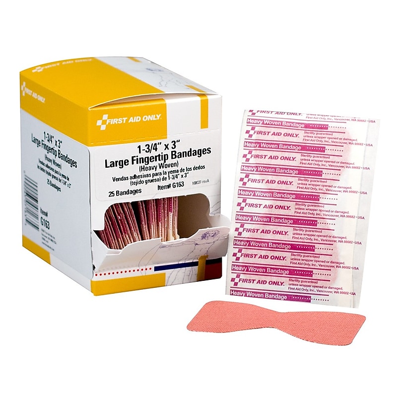 First Aid Only 1.75" x 3" Fingertip Heavy Woven Fabric Adhesive Bandages, 25/Box (G163) image 1