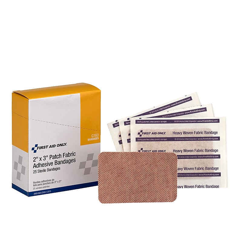 First Aid Only 2" x 3" Heavy Woven Fabric Adhesive Bandages, 25/Box (G160) image 1