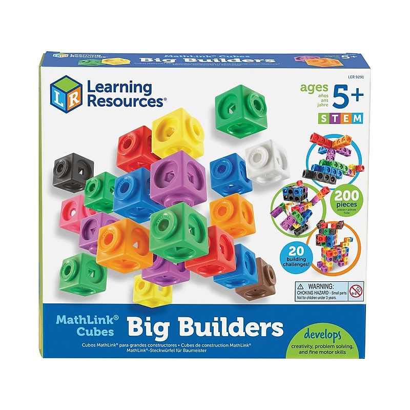 Learning Resources MathLink Cubes Big Builders, Assorted Colors, 200 Pieces/Set (LER 9291) image 1