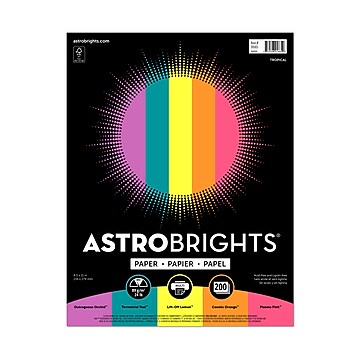 Astrobrights Colored Paper, 24 lbs., 8.5" x 11", Tropical Colors, 500 Sheets/Ream (91665)