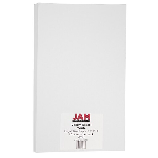 JAM Paper® Vellum Bristol Legal Cardstock, 8.5 x 14, 67lb White, 50/pack (16928437) at Staples