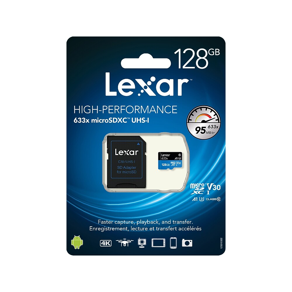 Lexar® High-Performance 633x microSDXC memory card with adapter, 128GB