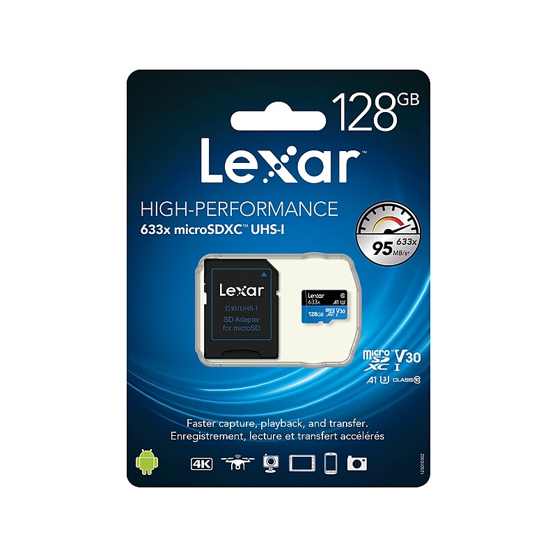 Lexar High-Performance 633x 128GB microSDXC Memory Card with Adapter, Class 10, UHS-I (LSDMI128BBNL633) image 1