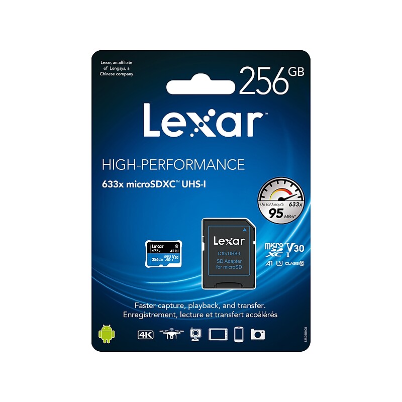 Lexar High-Performance 633x 256GB microSDXC Memory Card with Adapter, Class 10, UHS-I (LSDMI256BBNL633) image 1