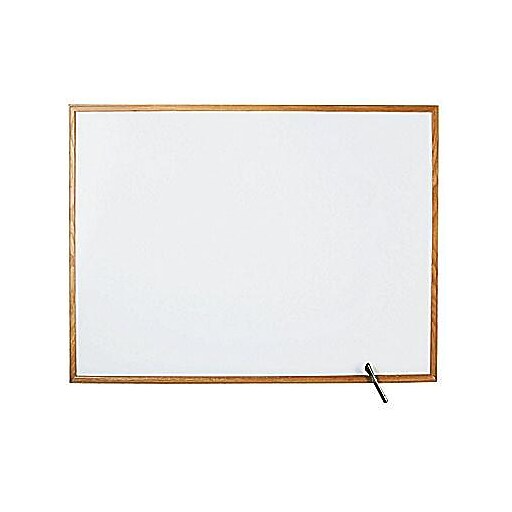 Staples Standard Melamine Whiteboard, Oak Finish Frame, 3'W x 2'H