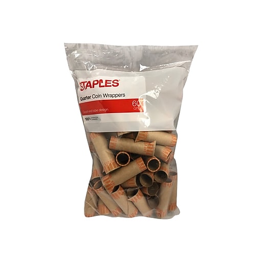 Staples Quarter Coin Wrapper, Natural, 60/Pack (28890) Staples
