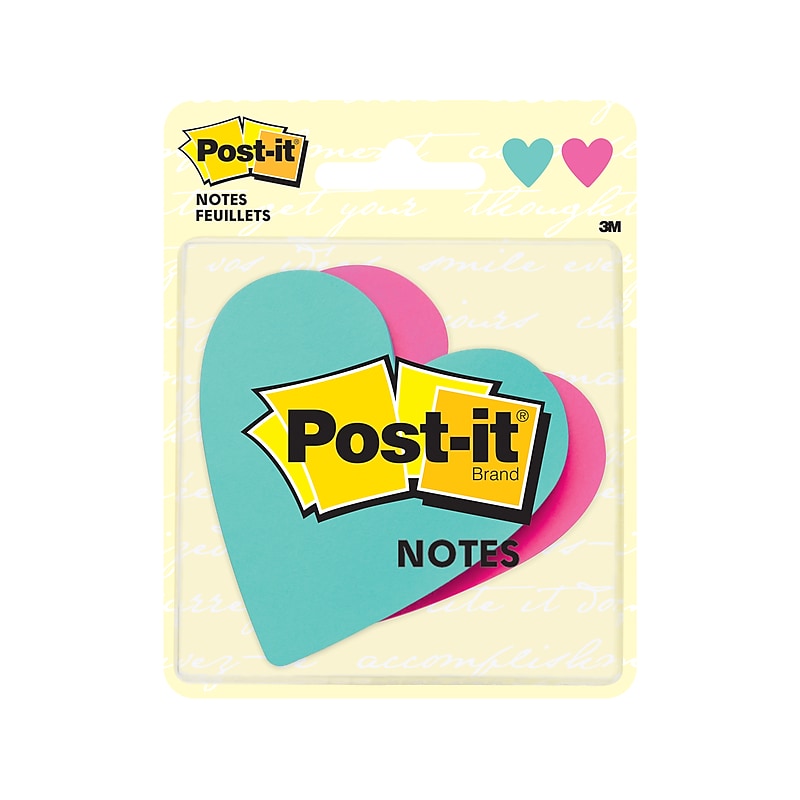 Post-it Super Sticky Removable Notes, 3" x 3" Hearts, Assorted Colors, 75 Sheets/Pad, 2 Pads/Pack (7350-HRT) image 1