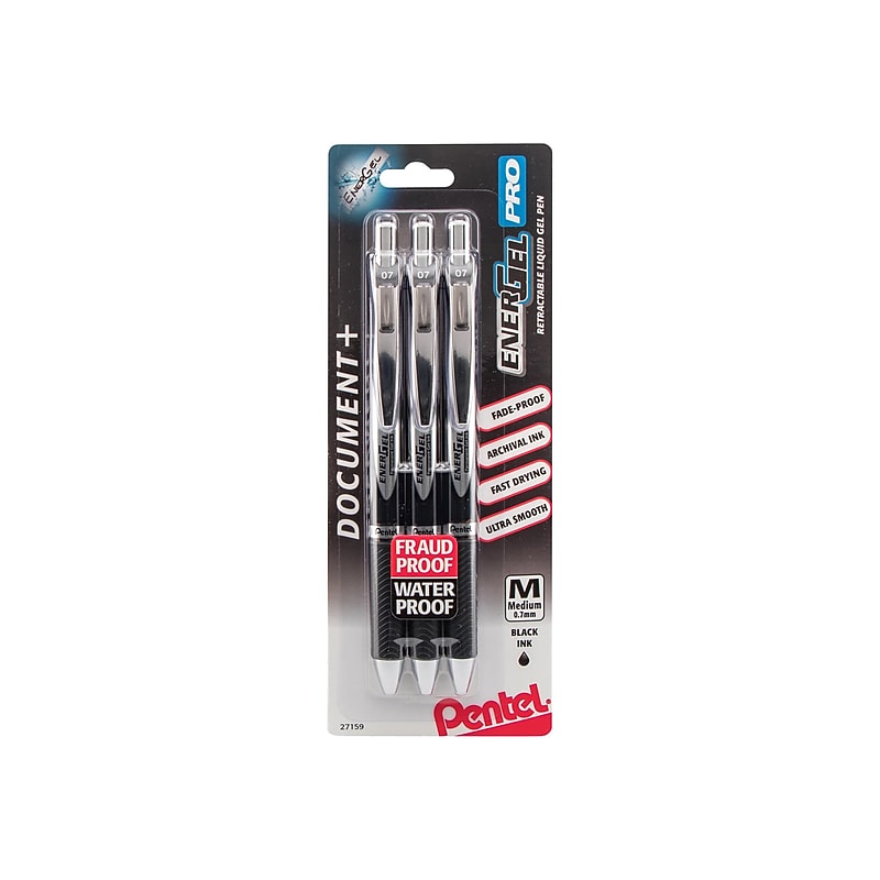 Pentel EnerGel Pro Retractable Gel Pen, Medium Point, Black Ink, 3/Pack (BLP77BP3A) image 1
