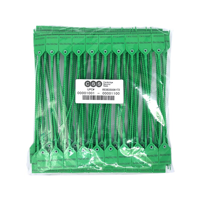 Cambridge Security Seals Heavy Duty Pull Tight Seals, 12", Green, 10/Strip, 100 Strips/Carton (HPT13065 KG) image 1