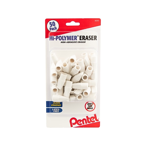 Pentel HiPolymer Cap Eraser, White, 50/Pack (ZEH02BP50) Staples