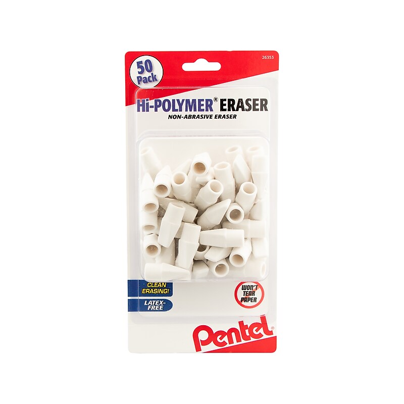 Pentel Hi-Polymer Cap Eraser, White, 50/Pack (ZEH02BP50) image 1