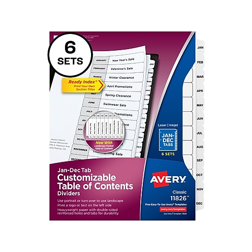 Avery Ready Index Customizable Table of Contents Monthly ...