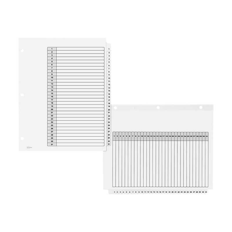 Avery Ready Index Table of Contents Paper Dividers, 1-31 Tabs, White, 6 Sets/Pack (11827) image 1