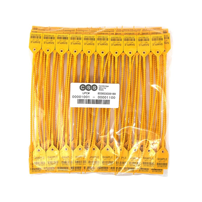 Cambridge Security Seals Heavy Duty Tight Seals, 12", Yellow, 10/Strip, 100 Strips/Carton (HPT13066) image 1